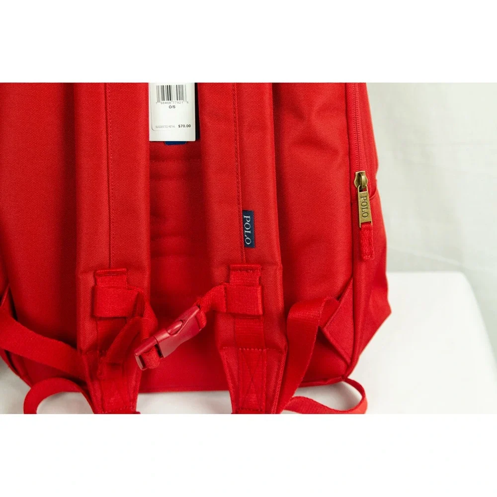 Polo Ralph Lauren Red Canvas Backpack Blue Pony Logo School Bag 9AR151-R2Z NWT